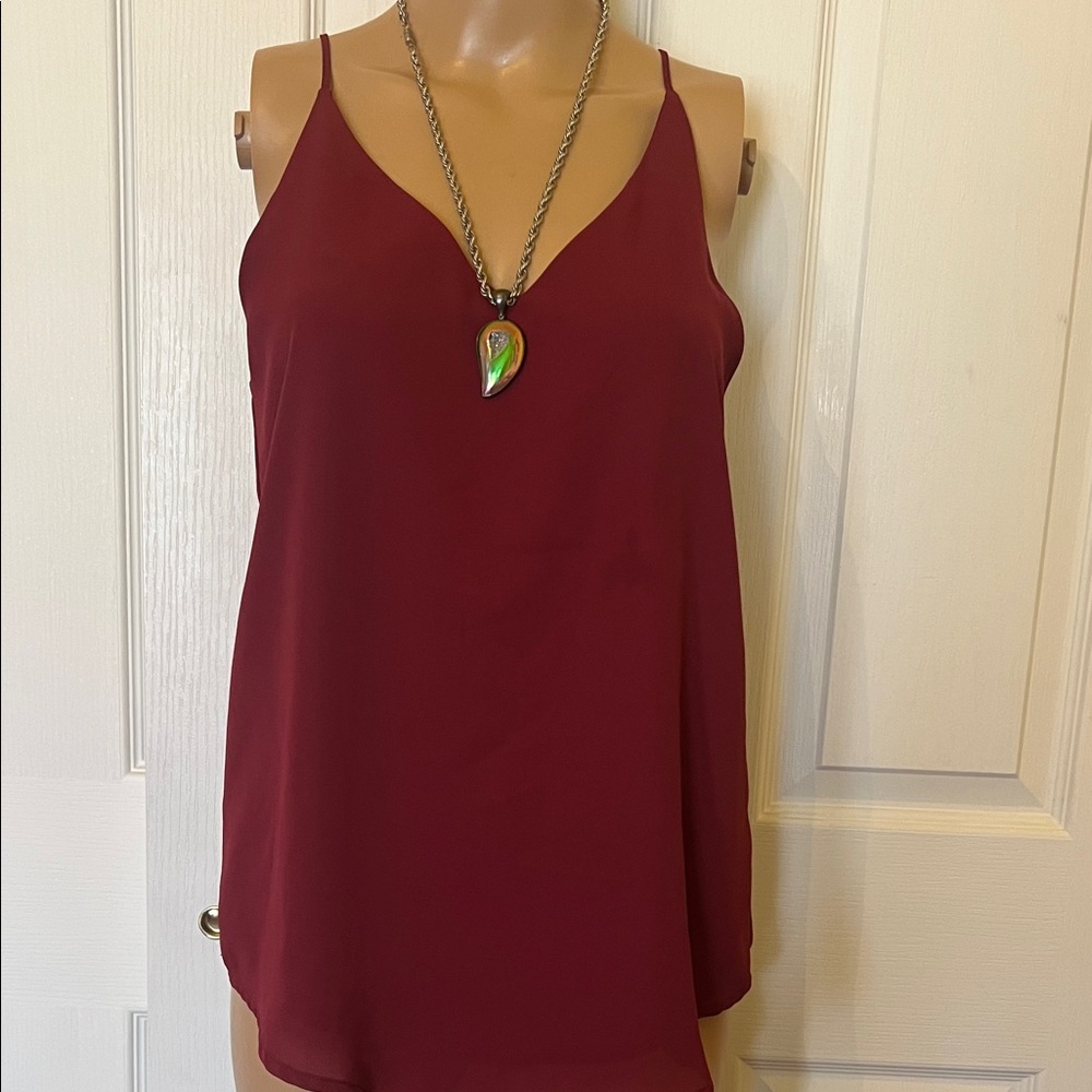 Evera B Wine V-Neck Adjustable Spaghetti Strap Lined Camisole